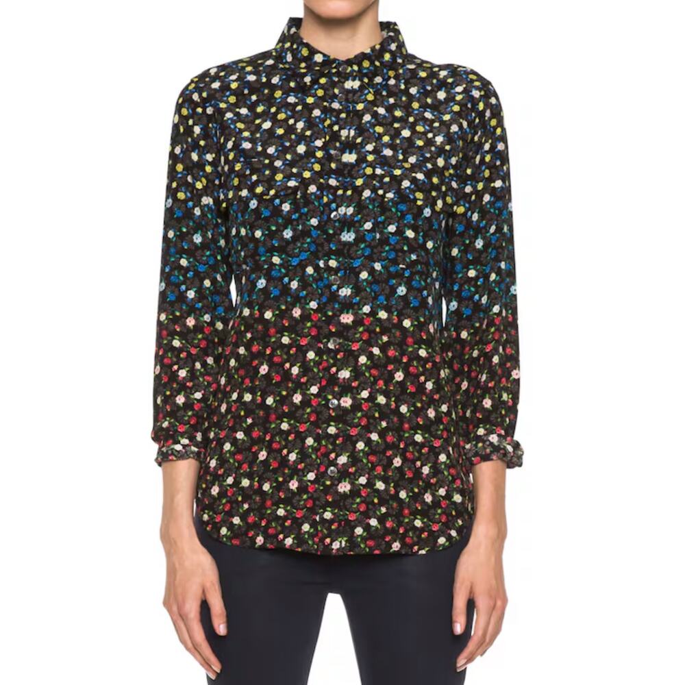 Equipment Blouse Slim Signature Spectrum Floral Silk Black Multi